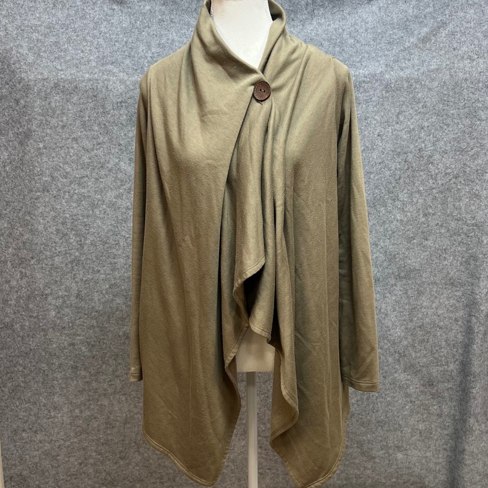 Bobeau‎ Olive Green Waterfall One Button Cardigan Soft Cozy Loungewear Small